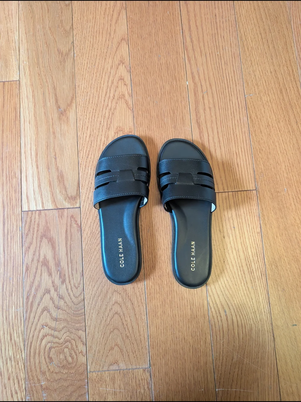 Cole Haan Flynn Slotted Slide Black Leather Sandals Size 7B